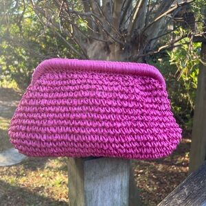 Pink Woven Clutch Bag